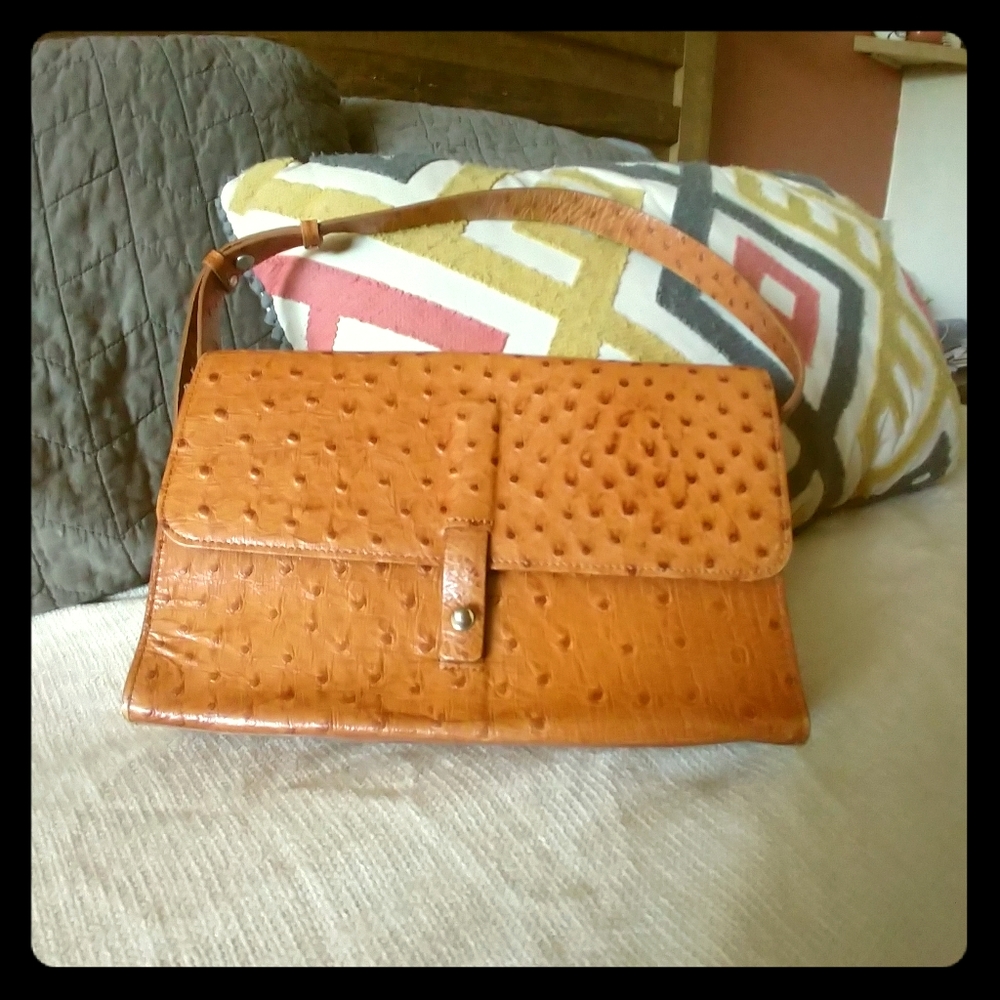 DKNY ostrich print leather handbag